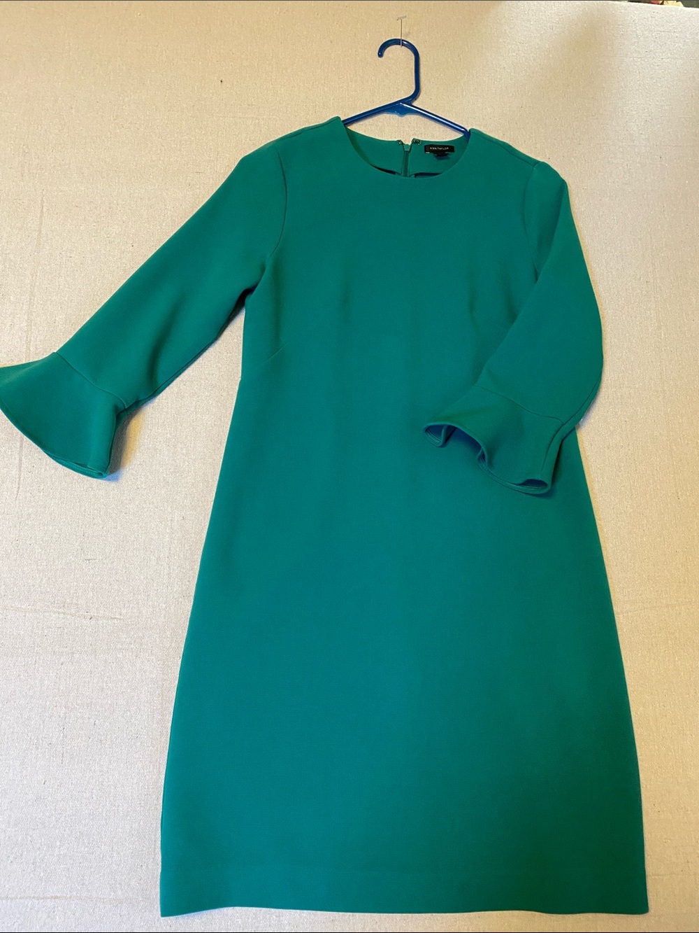 Ann Taylor Teal Bell-Sleeve Shift Dress